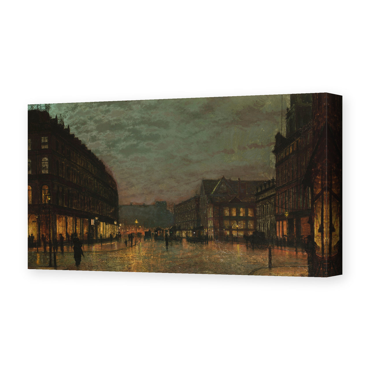 John Atkinson Grimshaw's 'Boar Lane Leeds by lamplight' painting reproduced as a gallery-wrapped canvas print
