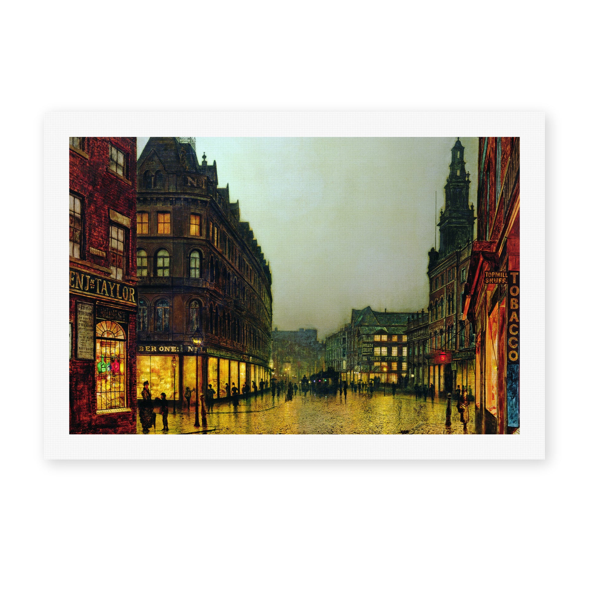 John Atkinson Grimshaw's 'Boar Lane Leeds' painting reproduced as a rolled canvas print