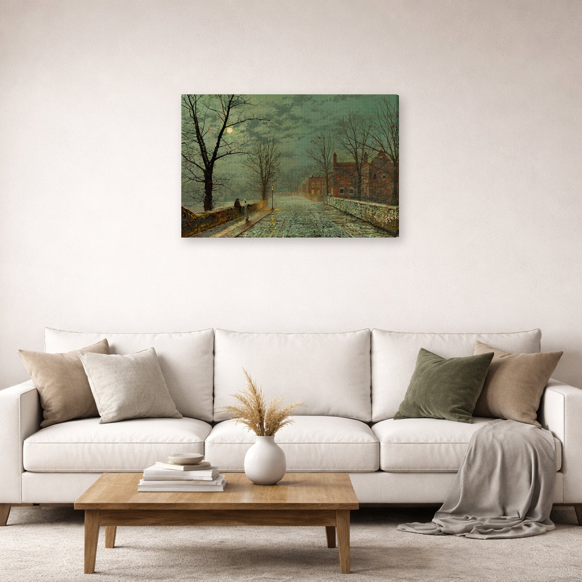 Gallery-wrapped canvas print of John Atkinson Grimshaw's 'Bonchurch Isle of Wight' displayed on a wall in a living room
