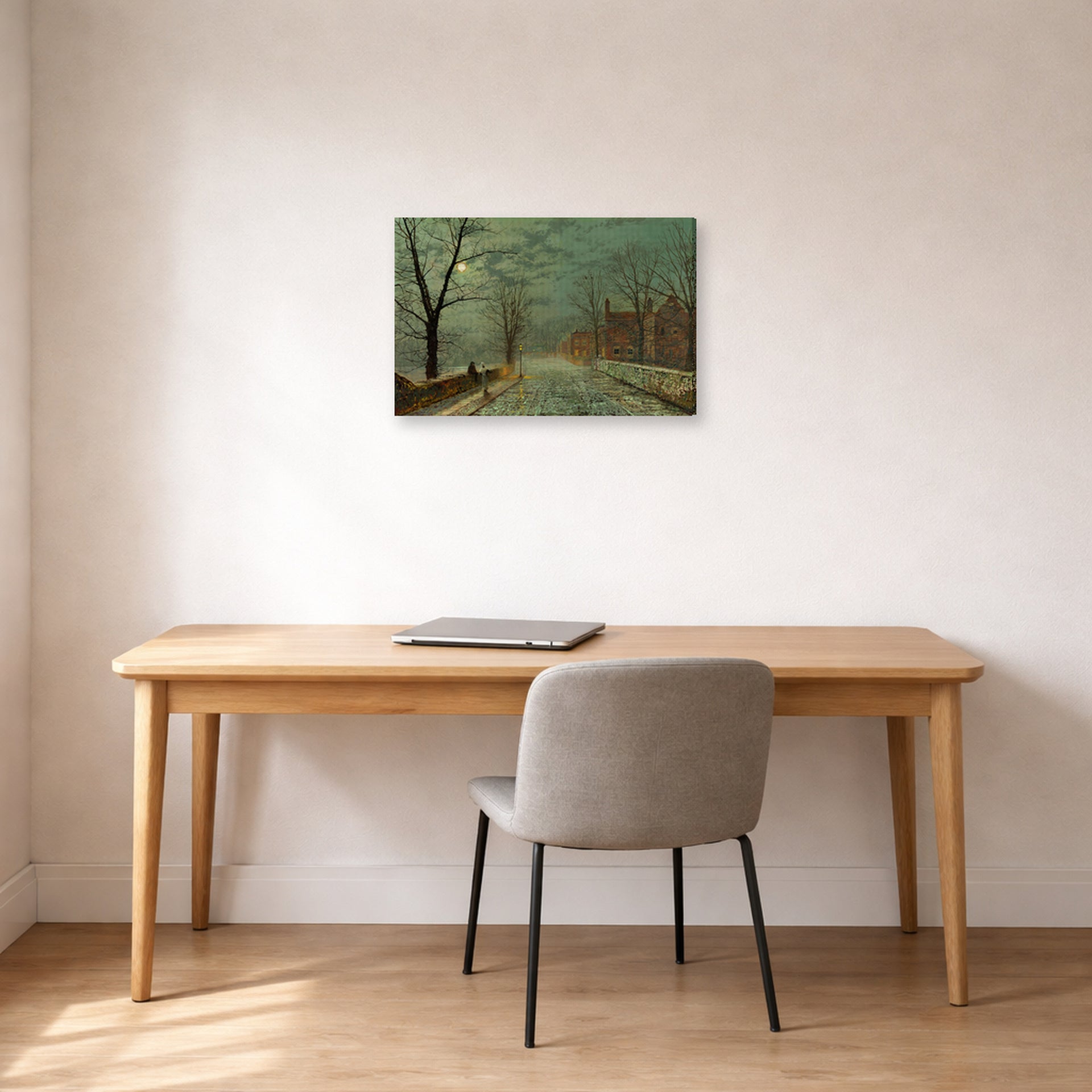 Gallery-wrapped canvas print of John Atkinson Grimshaw's 'Bonchurch Isle of Wight' displayed on a wall in an office