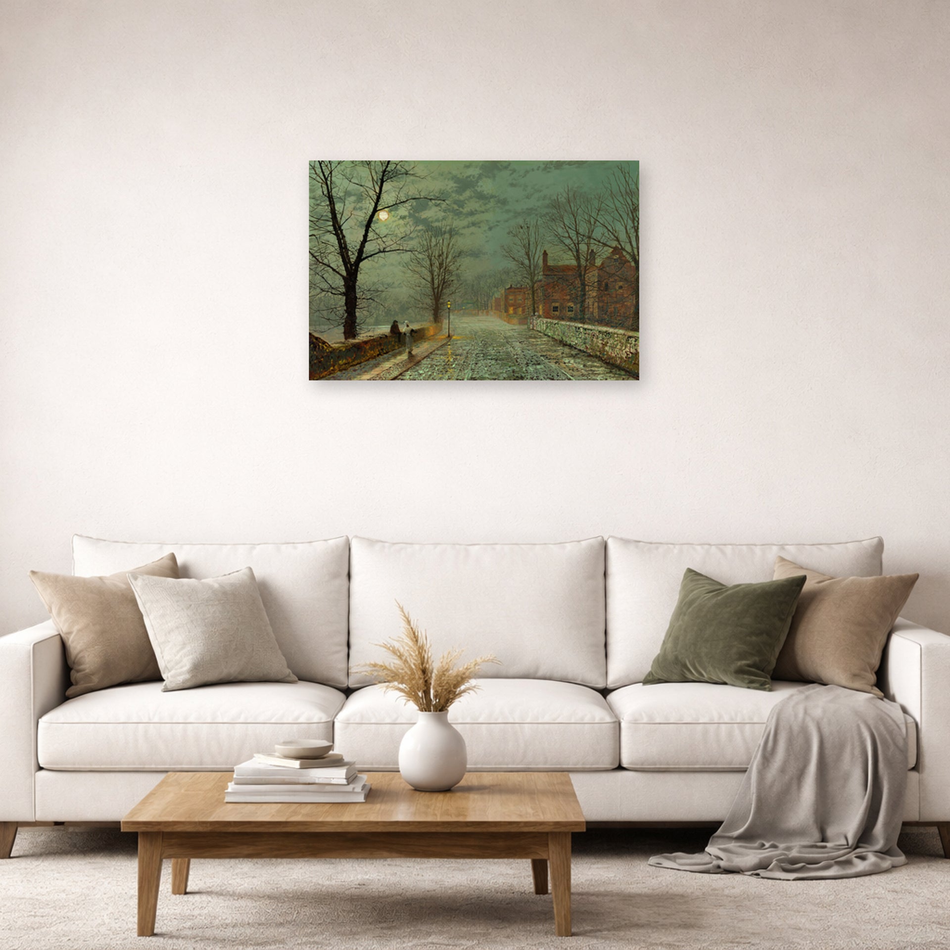 Unframed poster print of John Atkinson Grimshaw's 'Bonchurch Isle of Wight' displayed on a wall in a living room