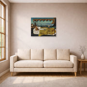 Unframed poster print of John Atkinson Grimshaw's 'Elaine' displayed on a wall in a living room