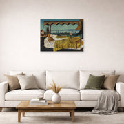 Unframed poster print of John Atkinson Grimshaw's 'Elaine' displayed on a wall in a living room