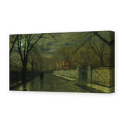 John Atkinson Grimshaw's 'Figures in a Moonlit Lane after Rain' painting reproduced as a gallery-wrapped canvas print