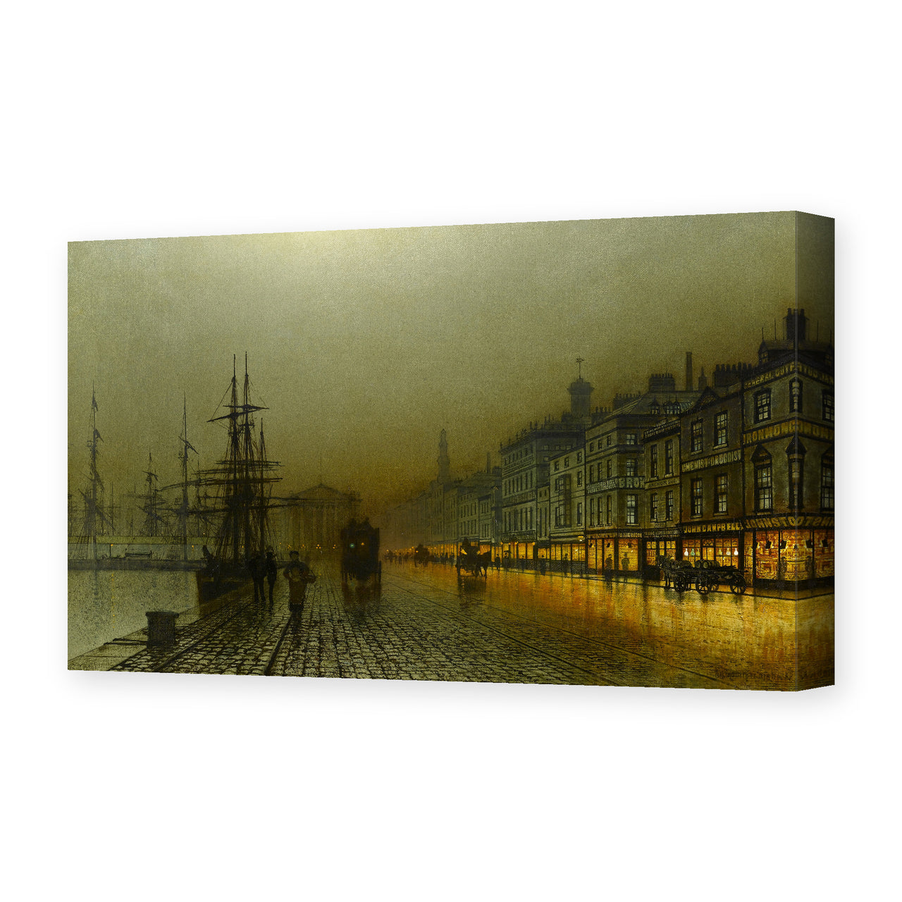 John Atkinson Grimshaw's 'Greenock Harbour at Night' painting reproduced as a gallery-wrapped canvas print