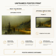 John Atkinson Grimshaw - Greenock Harbour at Night poster print size comparison and framing display infographic