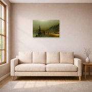 Unframed poster print of John Atkinson Grimshaw's 'Greenock Harbour at Night' displayed on a wall in a living room