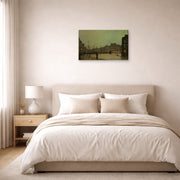 Gallery-wrapped canvas print of John Atkinson Grimshaw's 'Greenock' displayed on a wall in a bedroom