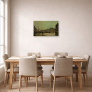 Unframed poster print of John Atkinson Grimshaw's 'Greenock' displayed on a wall in a dining room