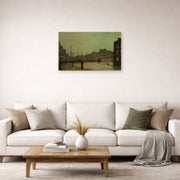 Unframed poster print of John Atkinson Grimshaw's 'Greenock' displayed on a wall in a living room