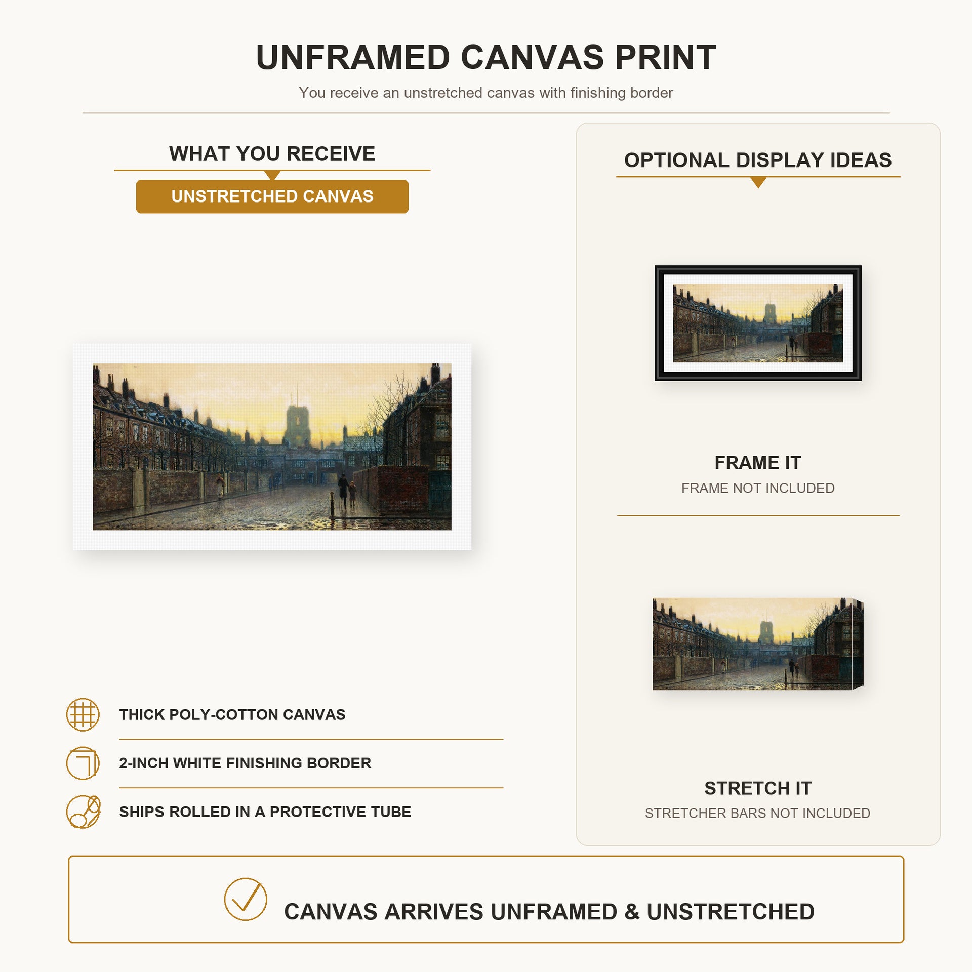 John Atkinson Grimshaw - Old Chelsea canvas print size comparison and framing display infographic