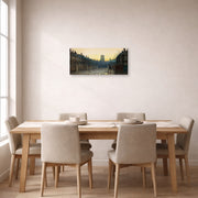 Gallery-wrapped canvas print of John Atkinson Grimshaw's 'Old Chelsea' displayed on a wall in a dining room