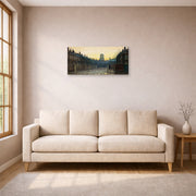 Gallery-wrapped canvas print of John Atkinson Grimshaw's 'Old Chelsea' displayed on a wall in a living room