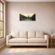 Unframed poster print of John Atkinson Grimshaw's 'Old Chelsea' displayed on a wall in a living room