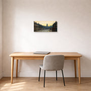 Unframed poster print of John Atkinson Grimshaw's 'Old Chelsea' displayed on a wall in an office