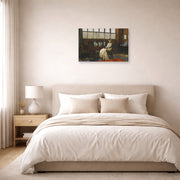 Gallery-wrapped canvas print of John Atkinson Grimshaw's 'The Cradle Song' displayed on a wall in a bedroom