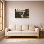 Gallery-wrapped canvas print of John Atkinson Grimshaw's 'The Cradle Song' displayed on a wall in a living room