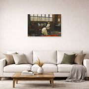 Gallery-wrapped canvas print of John Atkinson Grimshaw's 'The Cradle Song' displayed on a wall in a living room