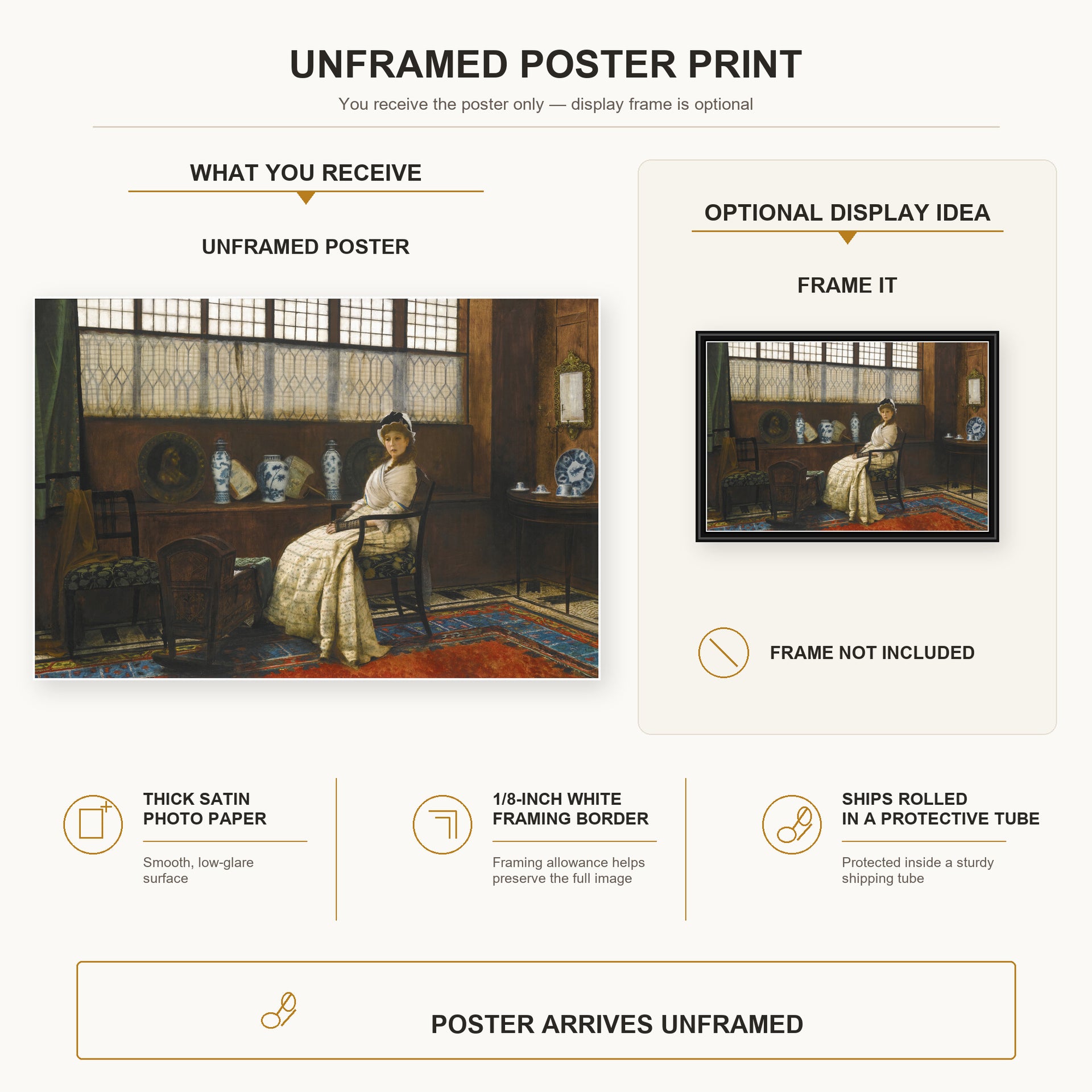 John Atkinson Grimshaw - The Cradle Song poster print size comparison and framing display infographic