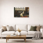 Unframed poster print of John Atkinson Grimshaw's 'The Cradle Song' displayed on a wall in a living room
