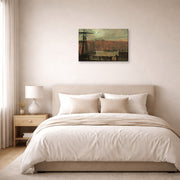 Gallery-wrapped canvas print of John Atkinson Grimshaw's 'Whitby from Station Quary' displayed on a wall in a bedroom
