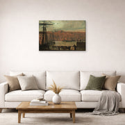 Gallery-wrapped canvas print of John Atkinson Grimshaw's 'Whitby from Station Quary' displayed on a wall in a living room