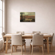 Unframed poster print of John Atkinson Grimshaw's 'Whitby from Station Quary' displayed on a wall in a dining room