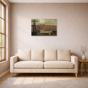 Unframed poster print of John Atkinson Grimshaw's 'Whitby from Station Quary' displayed on a wall in a living room