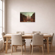 Unframed poster print of John Atkinson Grimshaw's 'Whitehall' displayed on a wall in a dining room