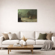 Unframed poster print of John Atkinson Grimshaw's 'Yew Court Scalby' displayed on a wall in a living room