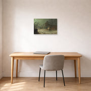 Unframed poster print of John Atkinson Grimshaw's 'Yew Court Scalby' displayed on a wall in an office