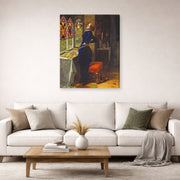 Gallery-wrapped canvas print of John Everett Millais's Mariana displayed on a wall in a living room