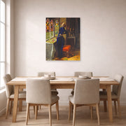 Unframed poster print of John Everett Millais's Mariana displayed on a wall in a dining