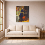 Unframed poster print of John Everett Millais's Mariana displayed on a wall in a living room