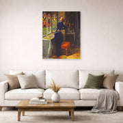 Unframed poster print of John Everett Millais's Mariana displayed on a wall in a living room