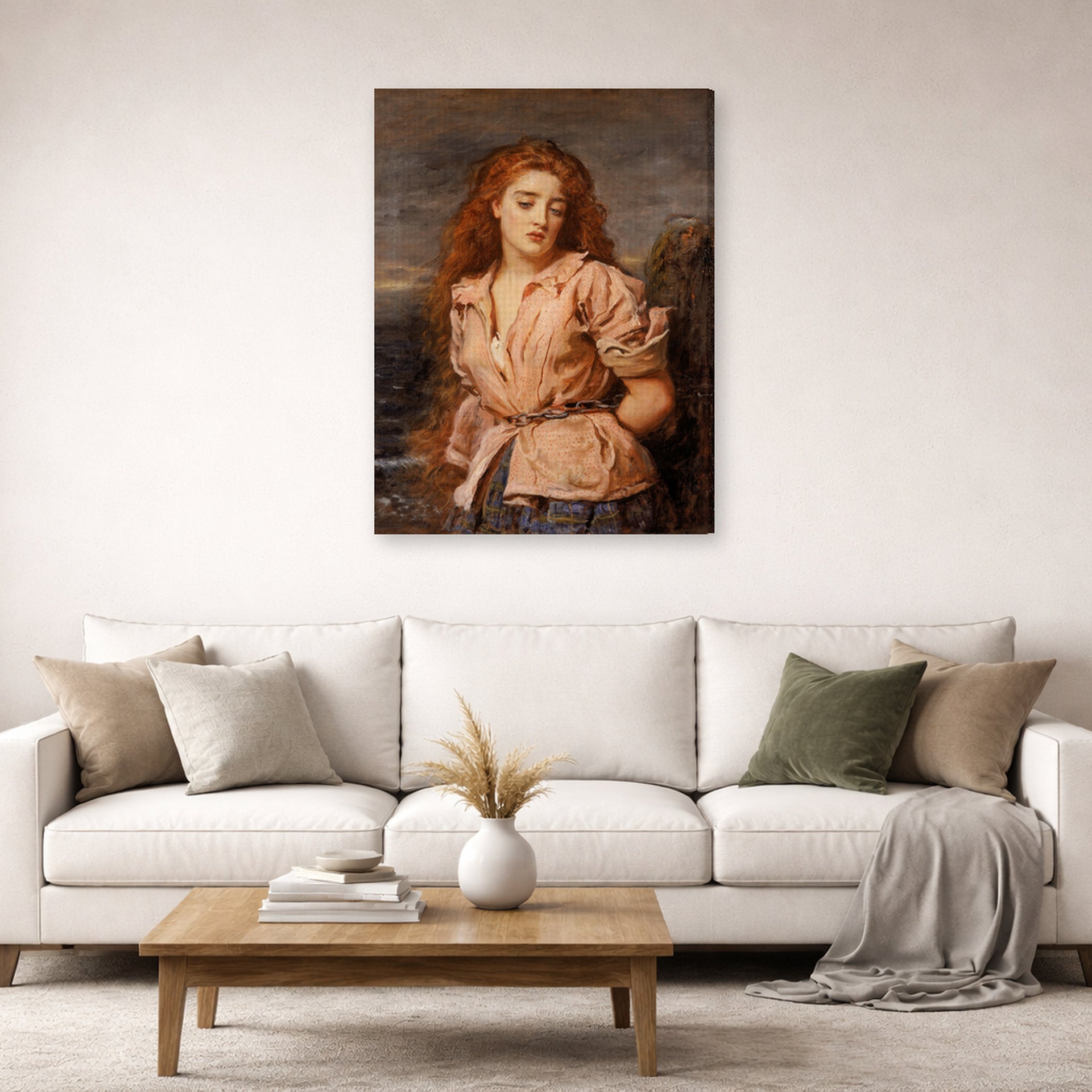 Gallery-wrapped canvas print of John Everett Millais's The Martyr of the Solway displayed on a wall in a living room