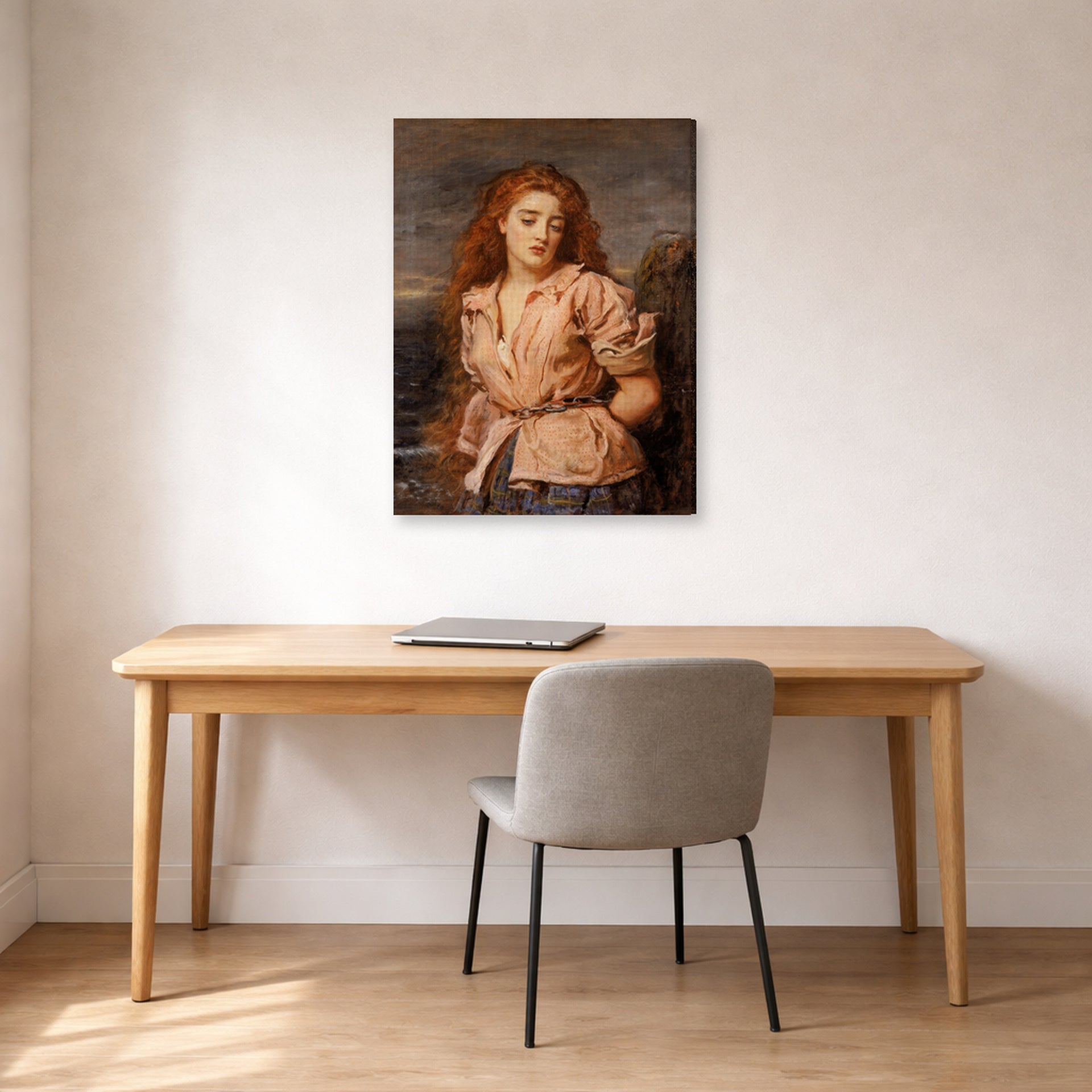 Gallery-wrapped canvas print of John Everett Millais's The Martyr of the Solway displayed on a wall in a office