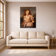 Unframed poster print of John Everett Millais's The Martyr of the Solway displayed on a wall in a living room