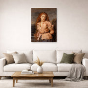 Unframed poster print of John Everett Millais's The Martyr of the Solway displayed on a wall in a living room