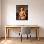 Unframed poster print of John Everett Millais's The Martyr of the Solway displayed on a wall in a office