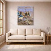 Gallery-wrapped canvas print of John Singer Sargent's Egyptians Raising Water from the Nile displayed on a wall in a living room