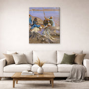 Gallery-wrapped canvas print of John Singer Sargent's Egyptians Raising Water from the Nile displayed on a wall in a living room