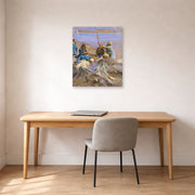 Unframed poster print of John Singer Sargent's Egyptians Raising Water from the Nile displayed on a wall in an office