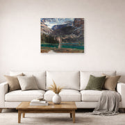 Unframed poster print of John Singer Sargent's Lake O'Hara displayed on a wall in a living room