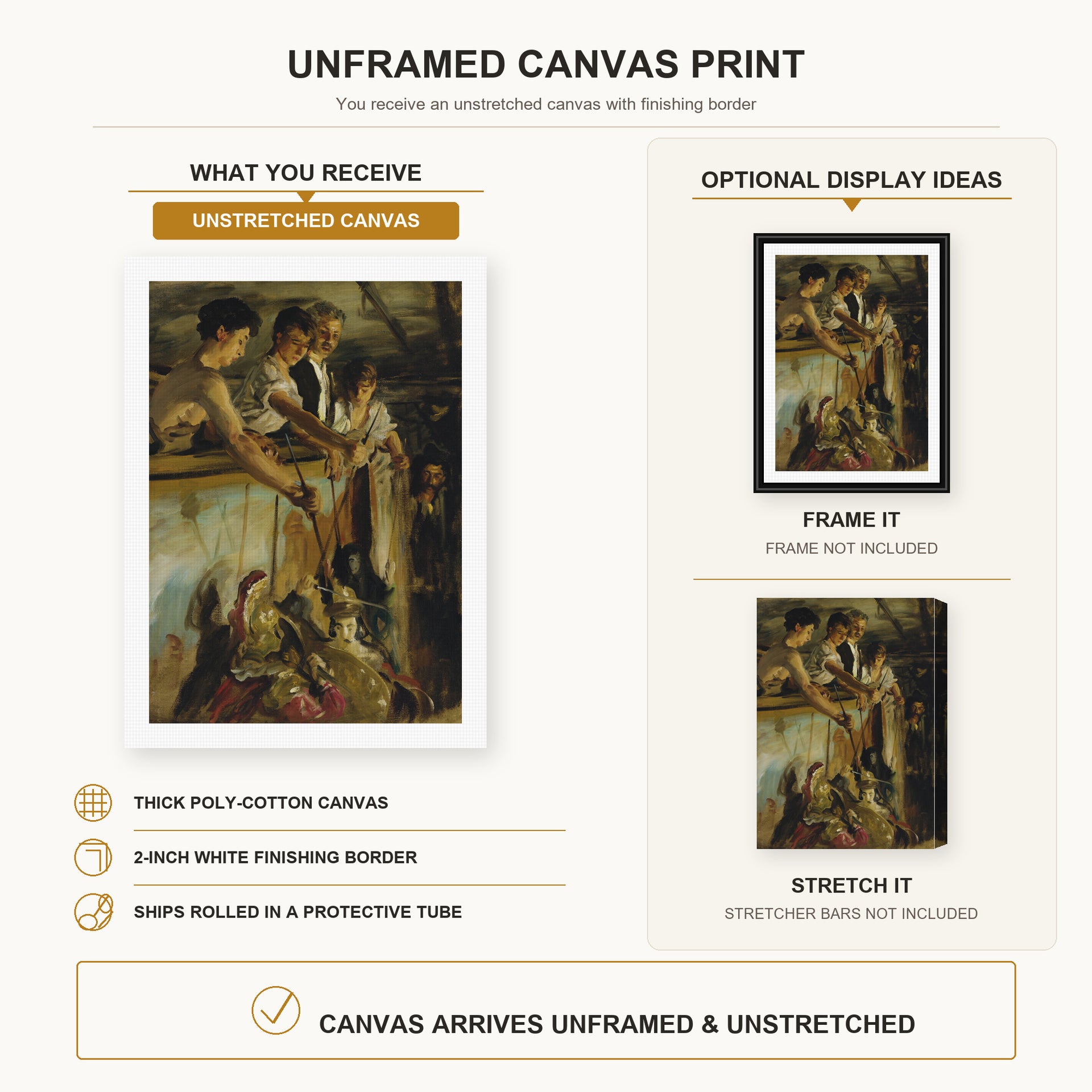 John Singer Sargent - Marionettes canvas print size comparison and framing display infographic