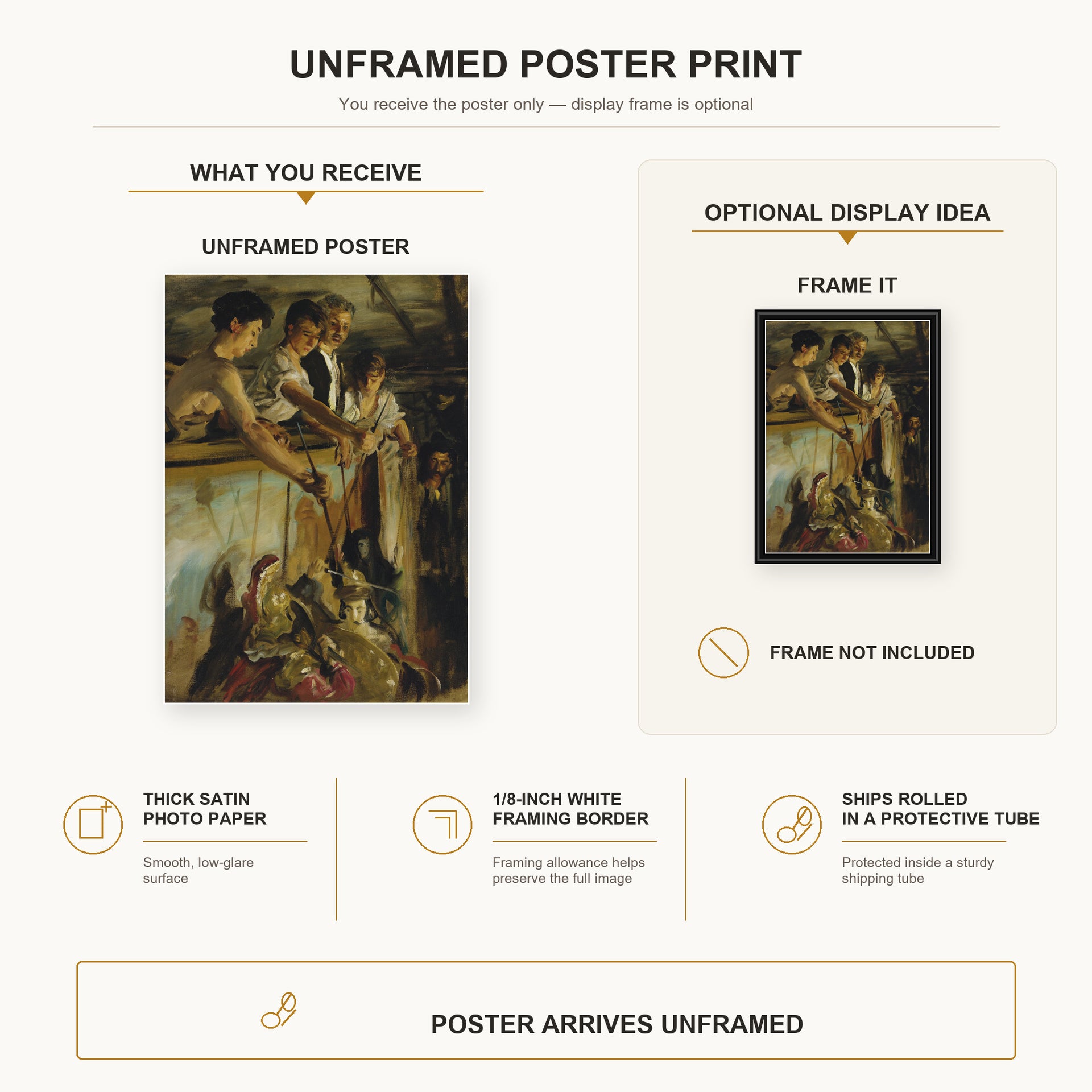 John Singer Sargent - Marionettes poster print size comparison and framing display infographic