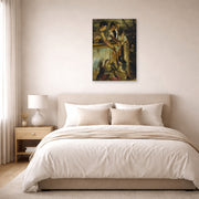 Unframed poster print of John Singer Sargent's Marionettes displayed on a wall in a bedroom