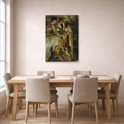Unframed poster print of John Singer Sargent's Marionettes displayed on a wall in a dining room