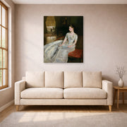 Gallery-wrapped canvas print of John Singer Sargent's Mrs Cecil Wade displayed on a wall in a living room