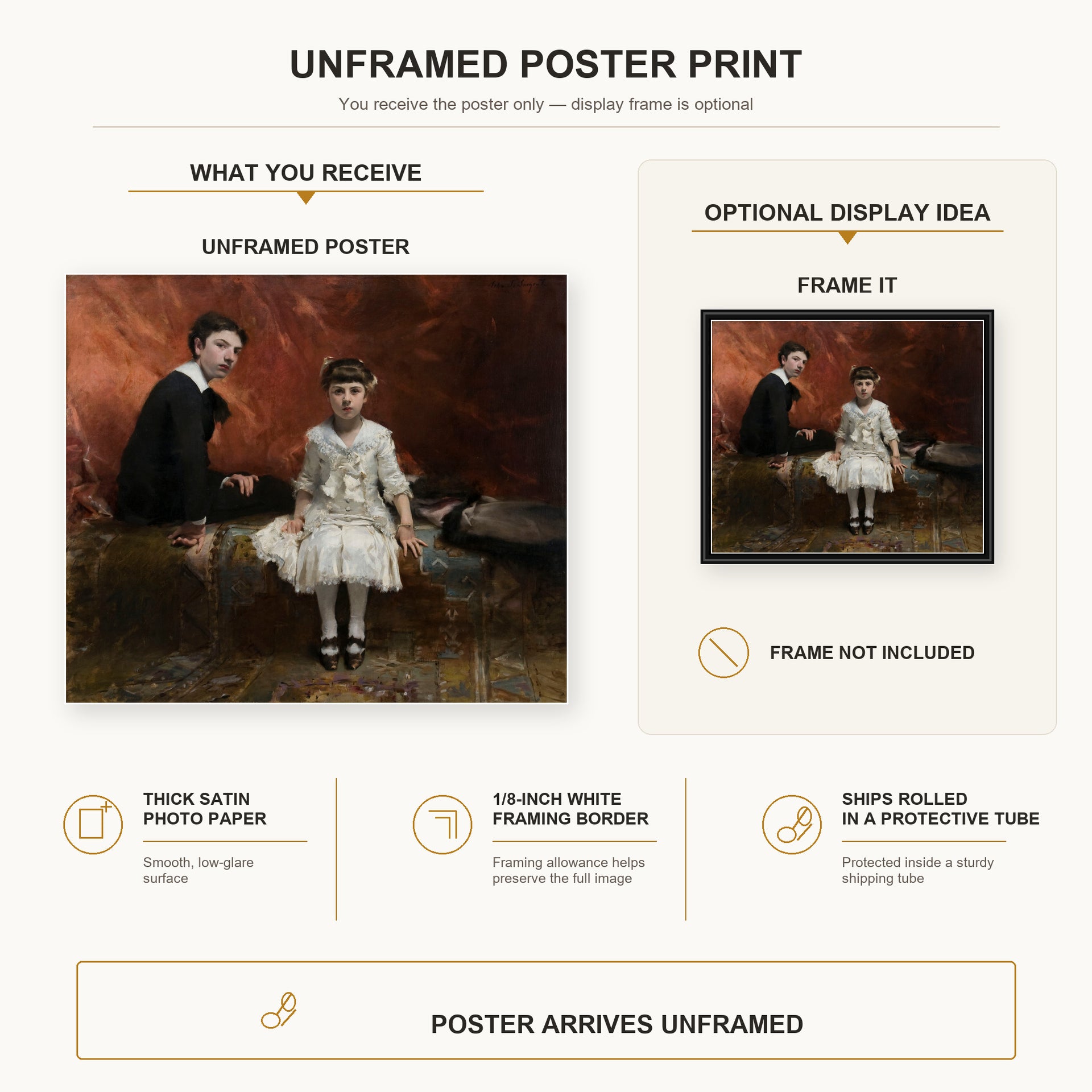 John Singer Sargent - Pailleron Children poster print size comparison and framing display infographic